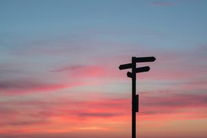 a signpost is backlit by a beautiful sunset. Ethical decisions often force us to choose a path without knowing where it will take us. Gain best-practice-informed strategies from these courses related to ethics.